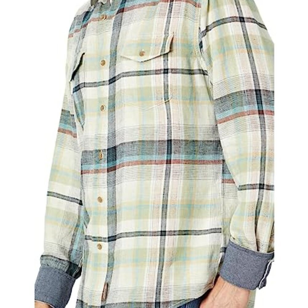 Wrangler Retro Premium Men's Long Sleeve Plaid Button Up Linen Shirt